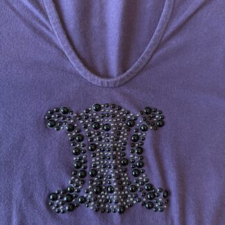 T-shirt Celine Donna L aderente ( Ok M ) Viola con Strass Logo Cotone Maglietta manica corta