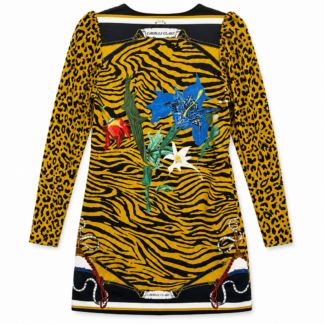 Vestito Roberto Cavalli Class Donna 44 IT – M fantasia animalier retro multicolore Cotone abito midi manica lunga