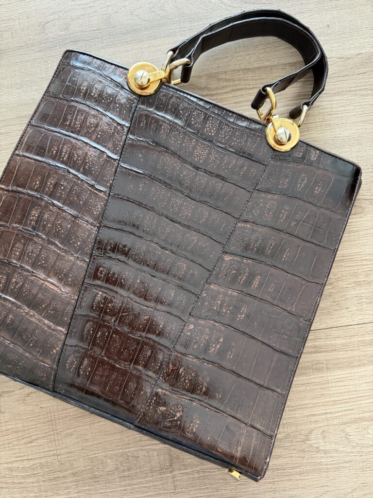 Borsa a mano pelle di Coccodrillo Marrone Made in Italy hardware in oro