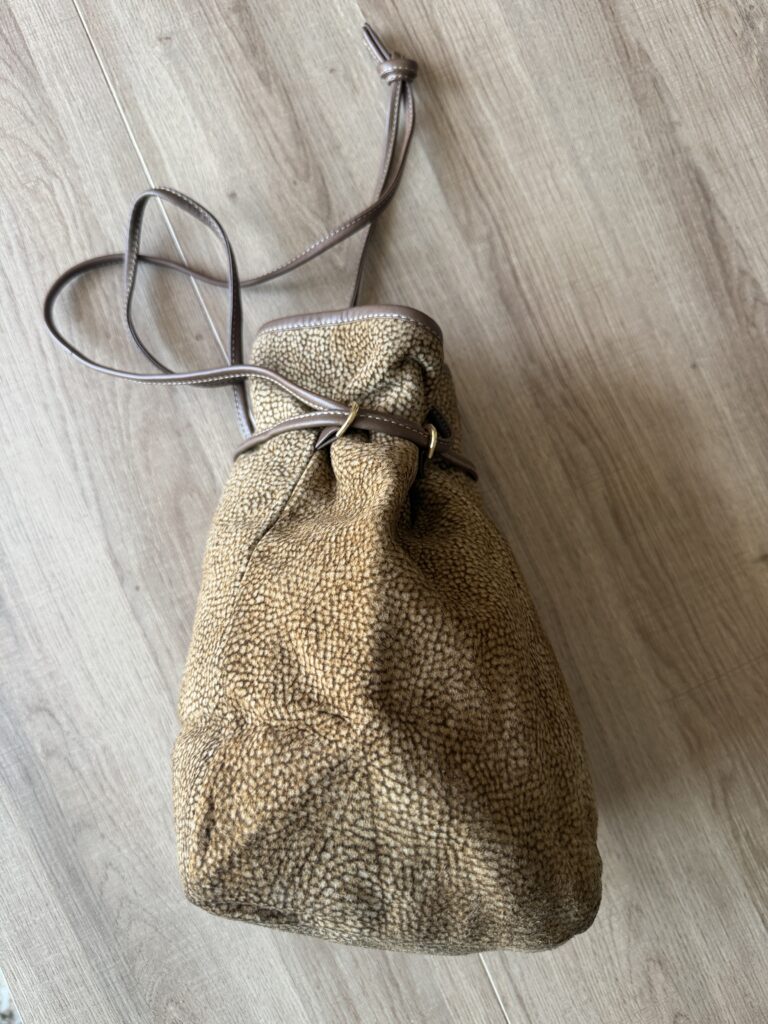 Borsa a spalla Borbonese Bisaccia con tracolla Beige Marrone Pelle di tapiro monogram Logo
