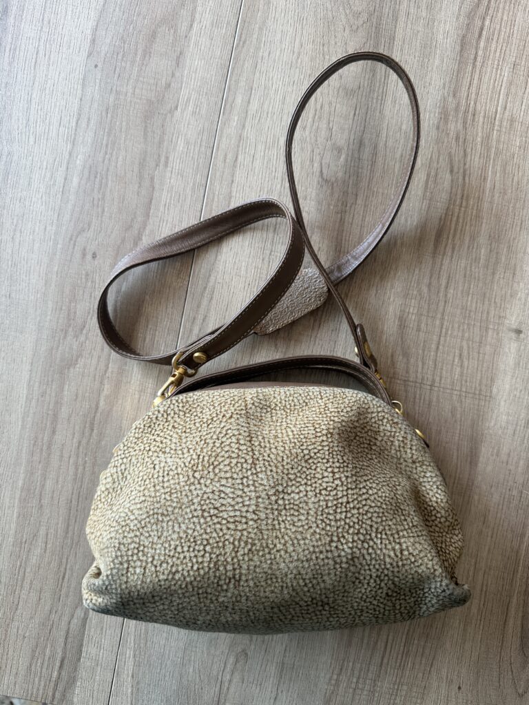 Borsa a spalle Borbonese Sexy Bag Small con tracolla Beige Marrone Pelle di tapiro monogram Logo a mano