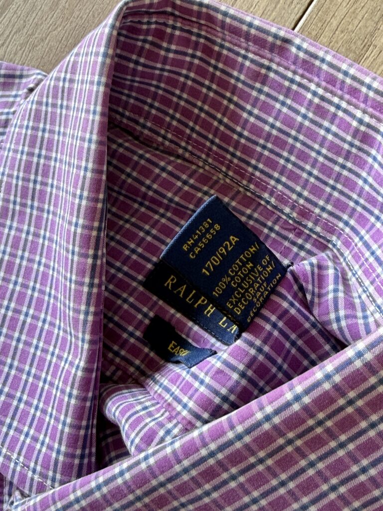 Camicia Polo Ralph Lauren Uomo S Comfort Quadri Blu Viola Bianco Cotone Manica lunga
