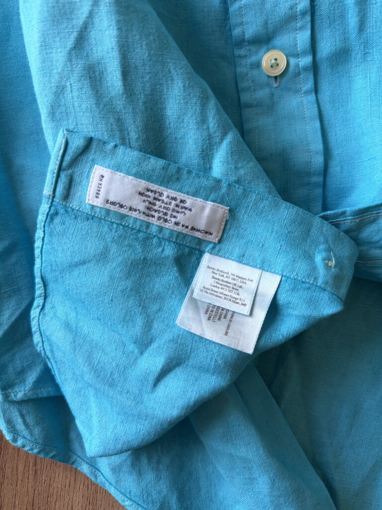 Camicia Brooks Brothers Uomo M slim azzurro turchese Lino manica lunga