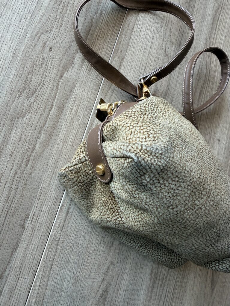 Borsa a spalle Borbonese Sexy Bag Small con tracolla Beige Marrone Pelle di tapiro monogram Logo a mano