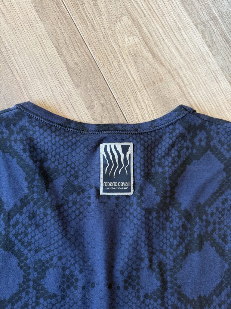 T-shirt Roberto Cavalli Uomo M Slim Blu Navy stampa animalier pitone Cotone Manica corta Maglietta