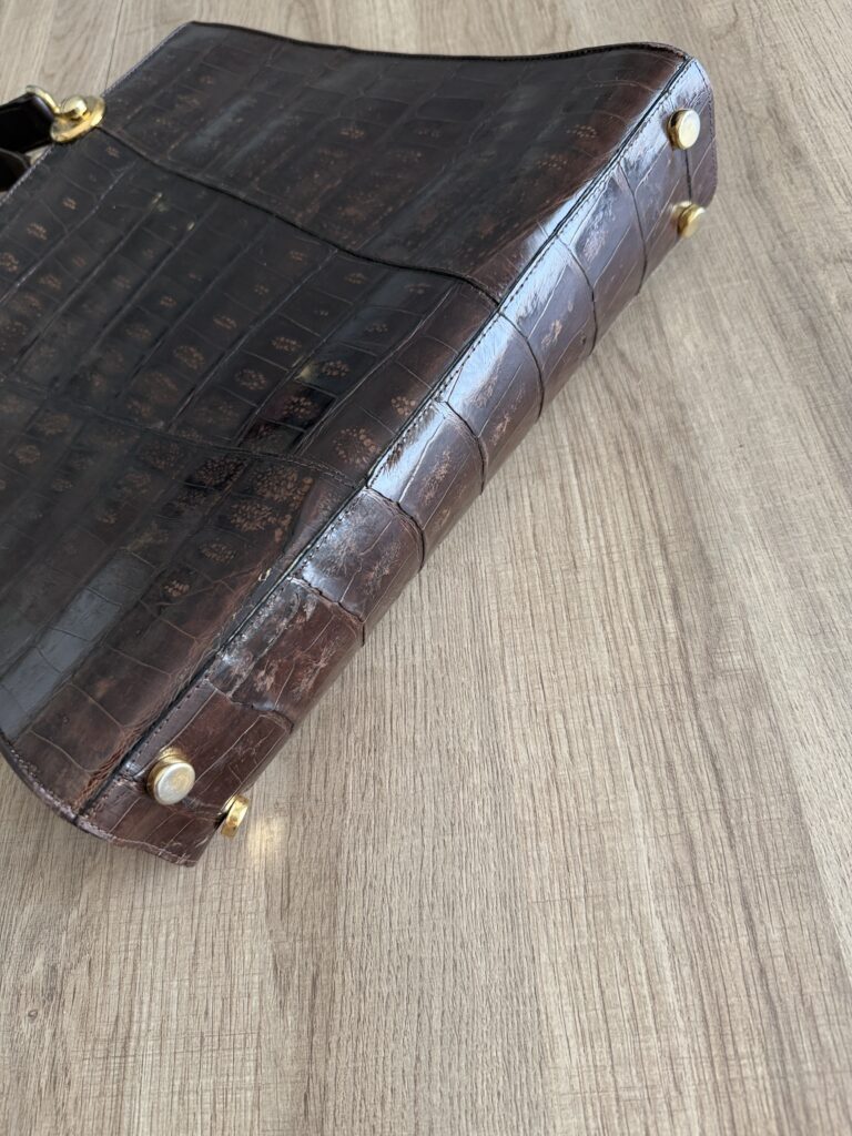 Borsa a mano pelle di Coccodrillo Marrone Made in Italy hardware in oro