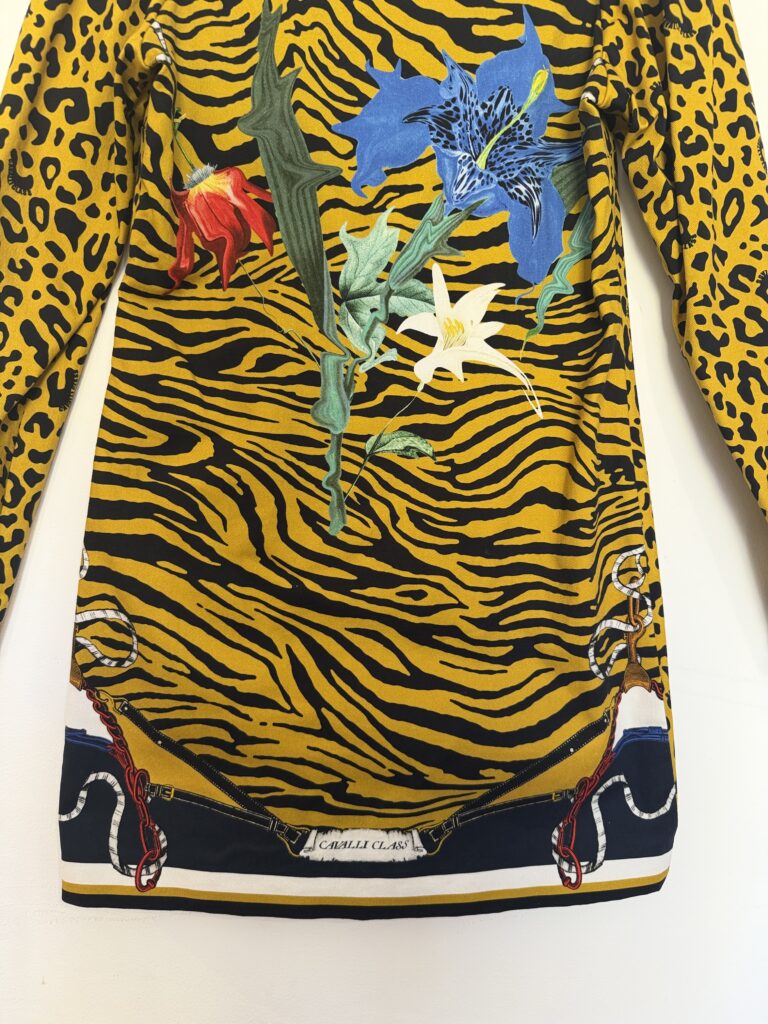 Vestito Roberto Cavalli Class Donna 44 IT – M fantasia animalier retro multicolore Cotone abito midi manica lunga