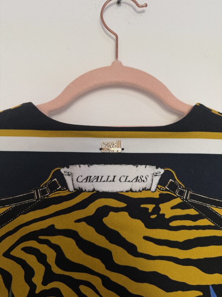 Vestito Roberto Cavalli Class Donna 44 IT – M fantasia animalier retro multicolore Cotone abito midi manica lunga