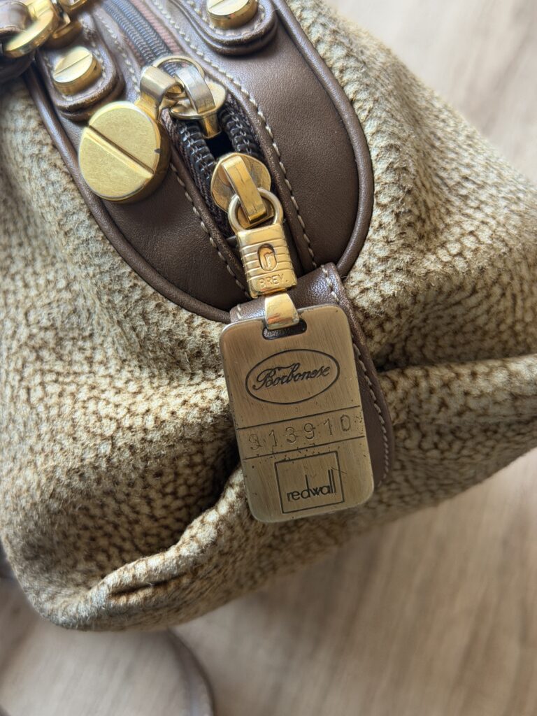 Borsa a spalle Borbonese Sexy Bag Small con tracolla Beige Marrone Pelle di tapiro monogram Logo a mano