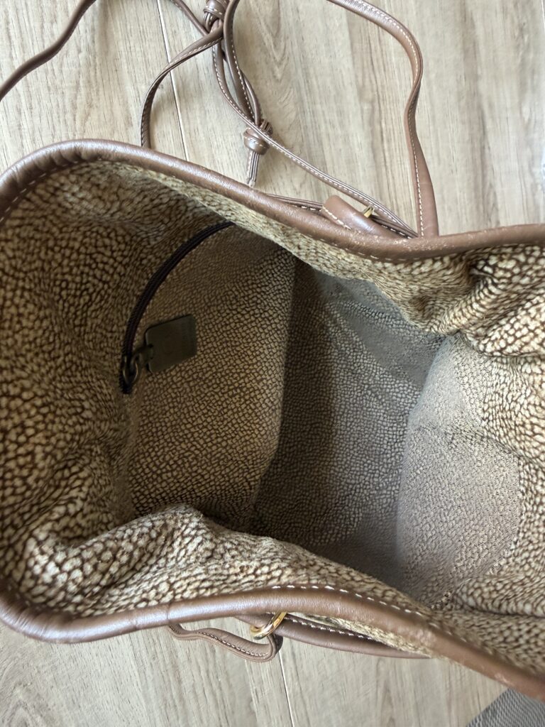 Borsa a spalla Borbonese Bisaccia con tracolla Beige Marrone Pelle di tapiro monogram Logo