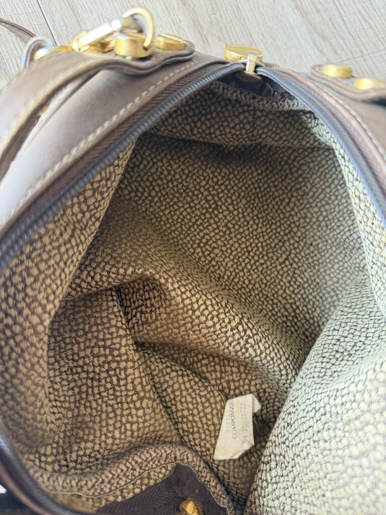 Borsa a spalle Borbonese Sexy Bag Small con tracolla Beige Marrone Pelle di tapiro monogram Logo a mano