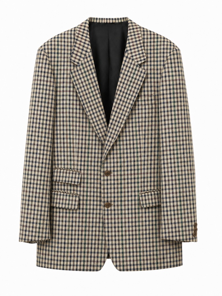 Giacca Burberry uomo L – 52 IT fantasia in punto quadri Verde Blu Beige Lana manica lunga