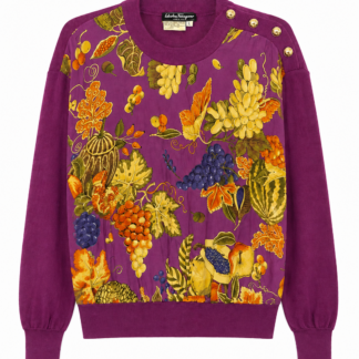 Maglione Cardigan Salvatore Ferragamo Donna L Lana stampa in Seta Viola Fantasia frutta multicolore Pullover