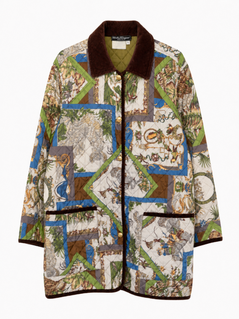 Cappotto trapuntato Salvatore Ferragamo Donna S Oversize ( Ok M ) Multicolore giacca impermeabile giubbotto foderato