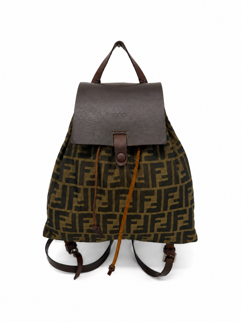 Zaino a spalla Fendi Logo Monogram FF Beige Nero Canvas tracolla