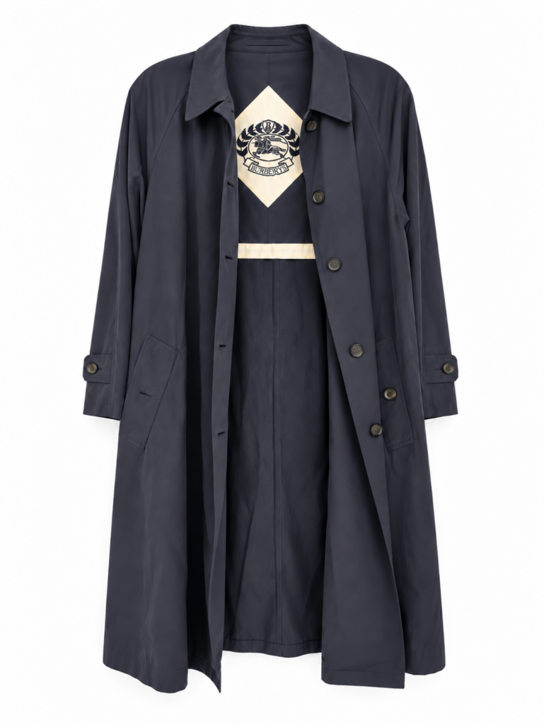 Trench lungo Burberry Donna 44 IT – 9 UK – M Blu 100% Cotone Cappotto Giubbotto Giacca mantella impermeabile