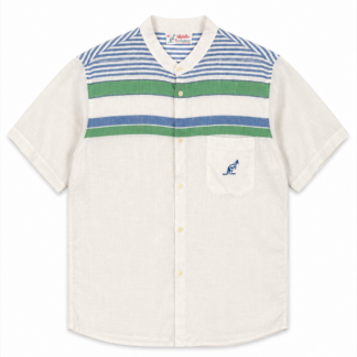 Camicia Vintage Australian L’alpina Uomo M Bianco righe Verdi e Blu misto Cotone effetto Line Manica corta