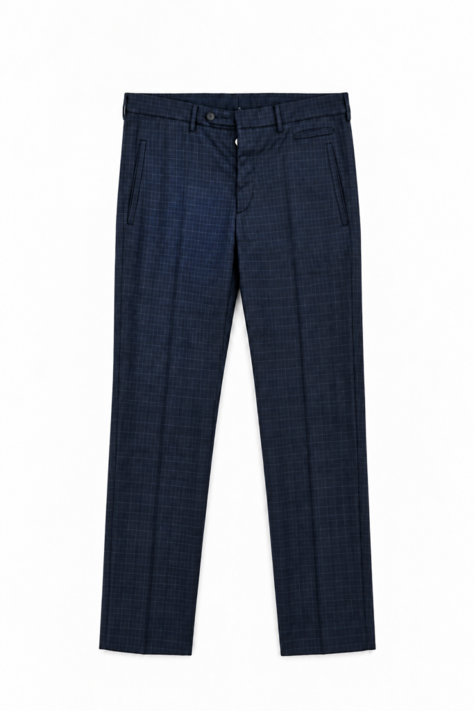 Pantaloni Prada Uomo 48 IT – 43 FR ( 43 cm ) M comfort quadretti Blu scuro misto Lana