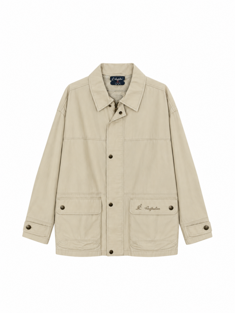 Trench giacca a vento vintage Australian L’alpina anni 90 Uomo L Crema Bianco Cotone Giubbotto