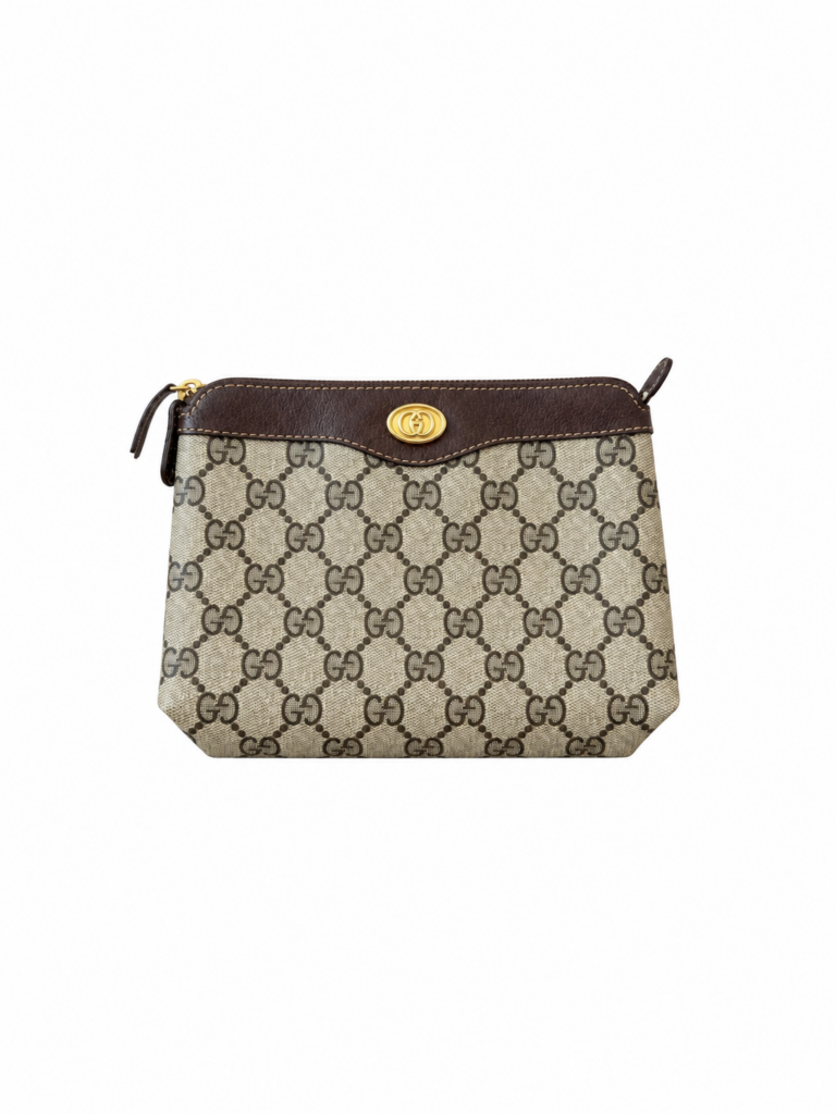 Pochette Accessories small Gucci Beige Canvas e Pelle Marrone GG Logo Beauty