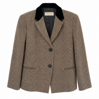 Blazer Armani Donna 44 IT – M Tessuto Tweed Marrone e Beige Lana Giacca