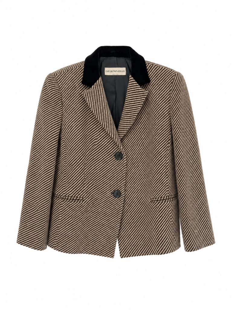 Blazer Armani Donna 44 IT – M Tessuto Tweed Marrone e Beige Lana Giacca