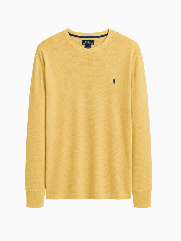 Maglietta Polo Ralph Lauren Uomo XL Giallo Cotone piqué manica lunga t-shirt