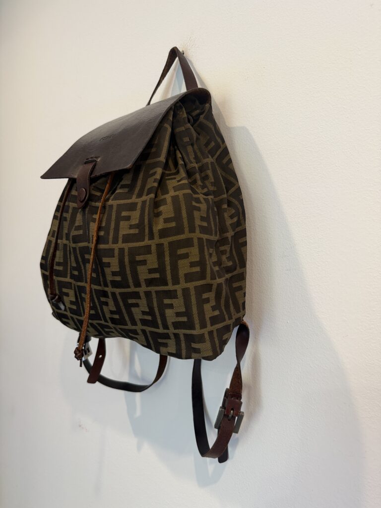 Zaino a spalla Fendi Logo Monogram FF Beige Nero Canvas tracolla