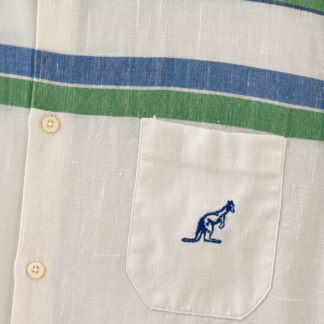 Camicia Vintage Australian L’alpina Uomo M Bianco righe Verdi e Blu misto Cotone effetto Line Manica corta