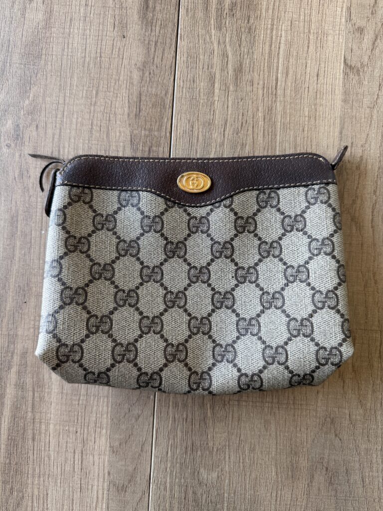 Pochette Accessories small Gucci Beige Canvas e Pelle Marrone GG Logo Beauty