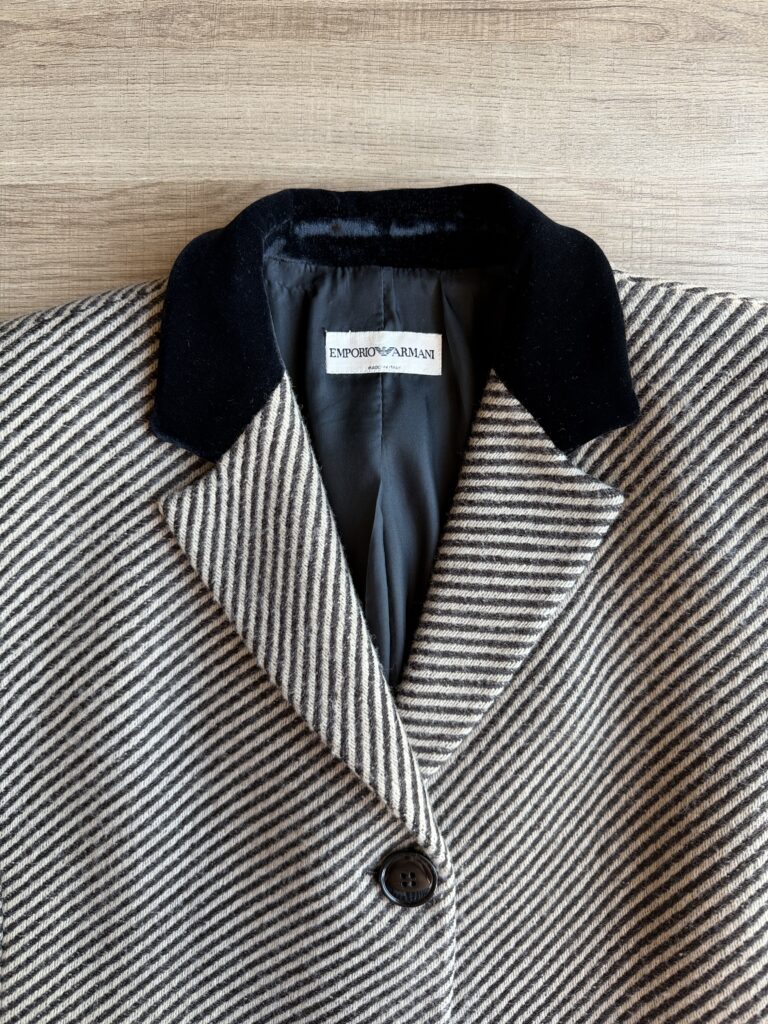 Blazer Armani Donna 44 IT – M Tessuto Tweed Marrone e Beige Lana Giacca