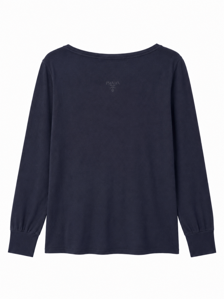 T-shirt Prada prima linea scollo a barca Uomo M Comfort ( OK L ) Blu scuro Cotone manica lunga maglietta