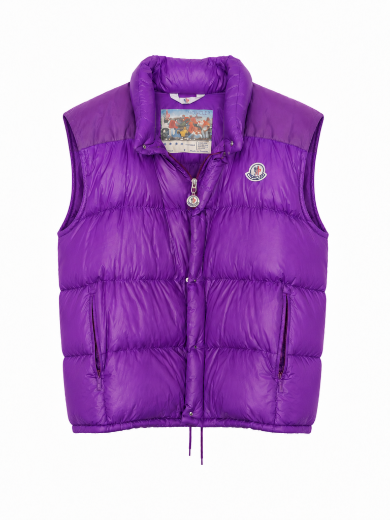 Piumino Bomber Smanicabile Moncler anni 80 Uomo L Viola imbottitura vera Piuma Giubbotto active