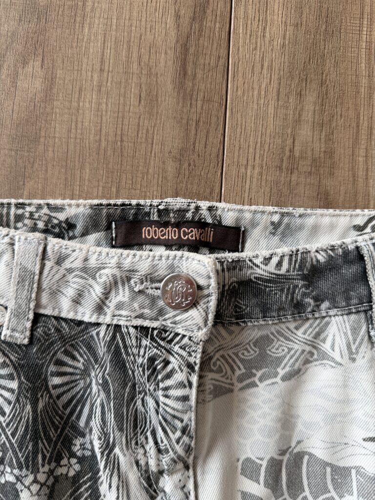 Minigonna Roberto Cavalli Donna 42  44 IT – 38 FR ( 38 cm ) M Cotone Denim Fantasia japan animalier Grigio Nero