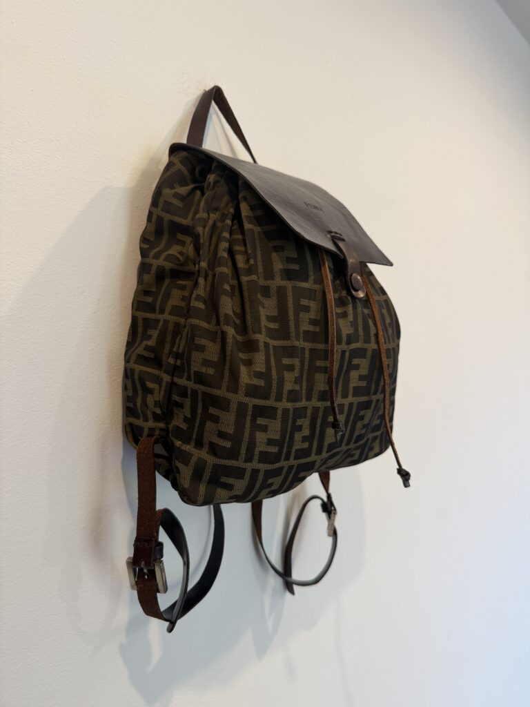 Zaino a spalla Fendi Logo Monogram FF Beige Nero Canvas tracolla