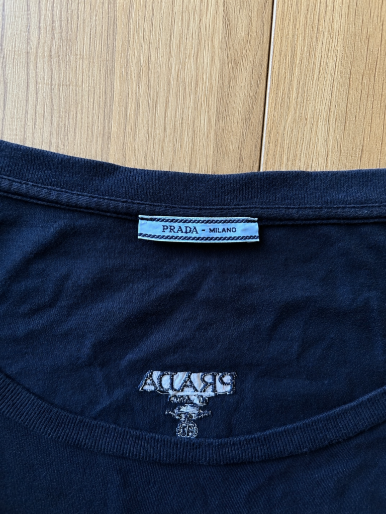 T-shirt Prada prima linea scollo a barca Uomo M Comfort ( OK L ) Blu scuro Cotone manica lunga maglietta