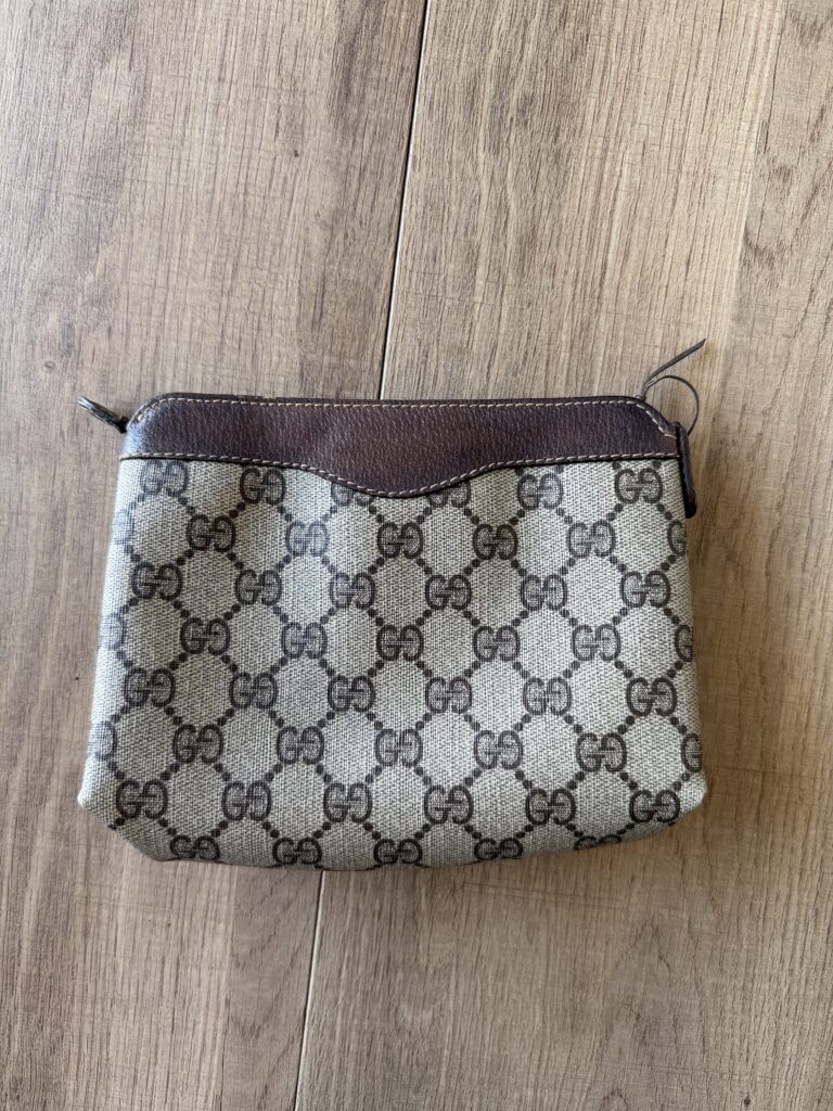 Pochette Accessories small Gucci Beige Canvas e Pelle Marrone GG Logo Beauty