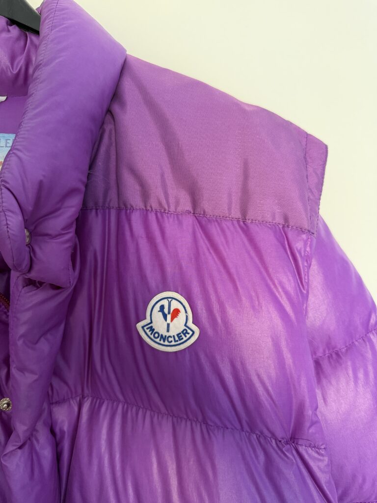 Piumino Bomber Smanicabile Moncler anni 80 Uomo L Viola imbottitura vera Piuma Giubbotto active