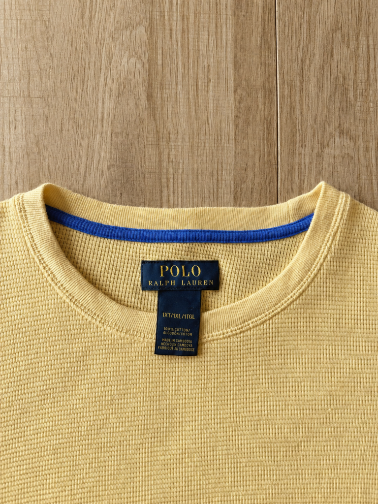 Maglietta Polo Ralph Lauren Uomo XL Giallo Cotone piqué manica lunga t-shirt