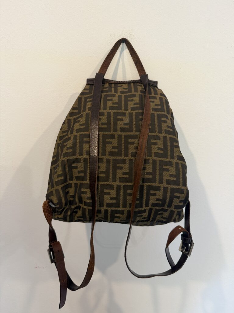 Zaino a spalla Fendi Logo Monogram FF Beige Nero Canvas tracolla