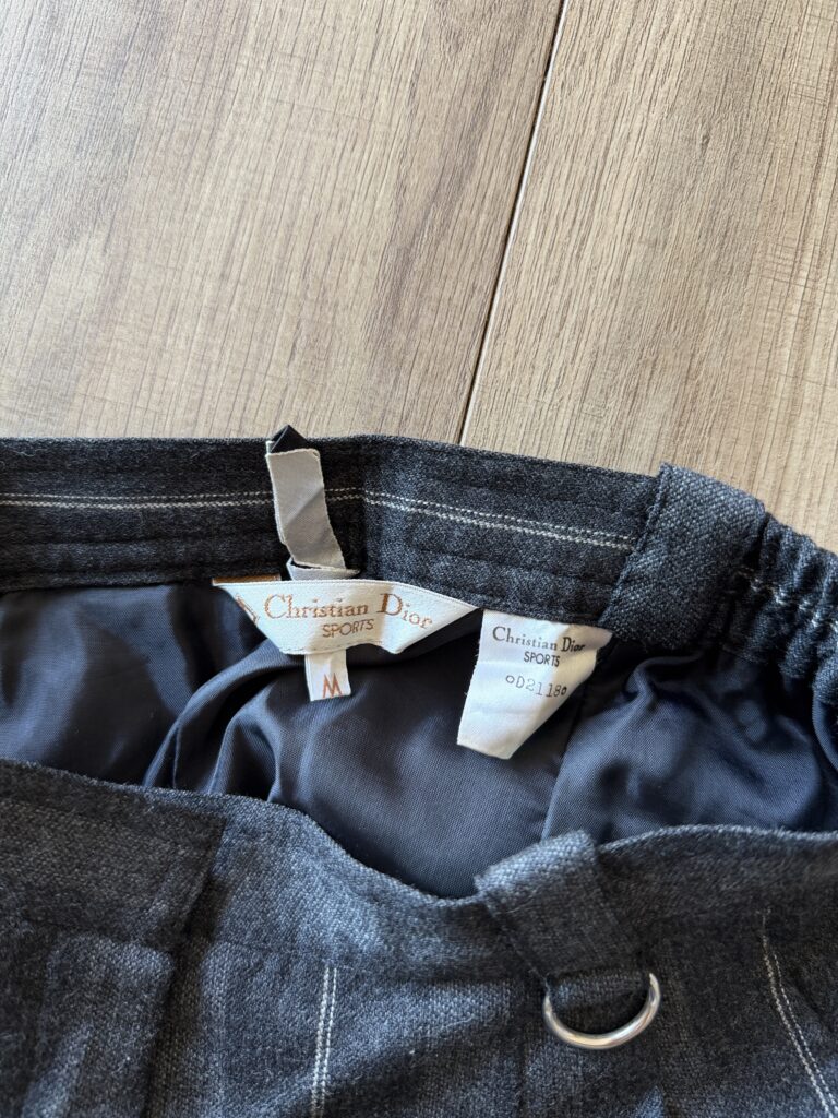 Pantaloni gessati Christian Dior Donna 38 IT – 32 FR ( 32 cm ) S Grigio antracite Bianco Lana vita alta