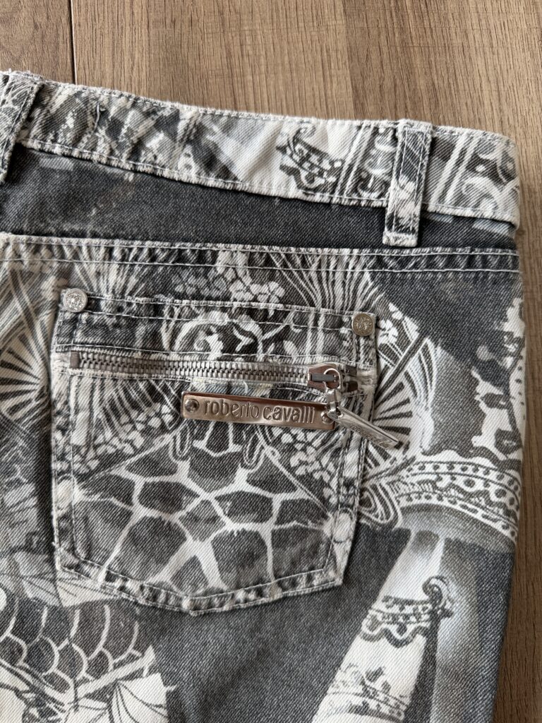 Minigonna Roberto Cavalli Donna 42  44 IT – 38 FR ( 38 cm ) M Cotone Denim Fantasia japan animalier Grigio Nero