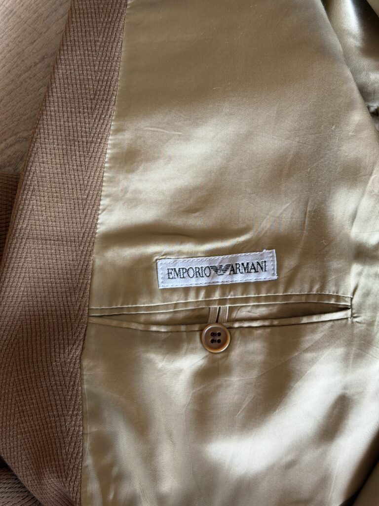 Giacca doppio petto Armani Uomo 46 IT – S Comfort tessuto tweed Beige tendente cachi Lana Blazer