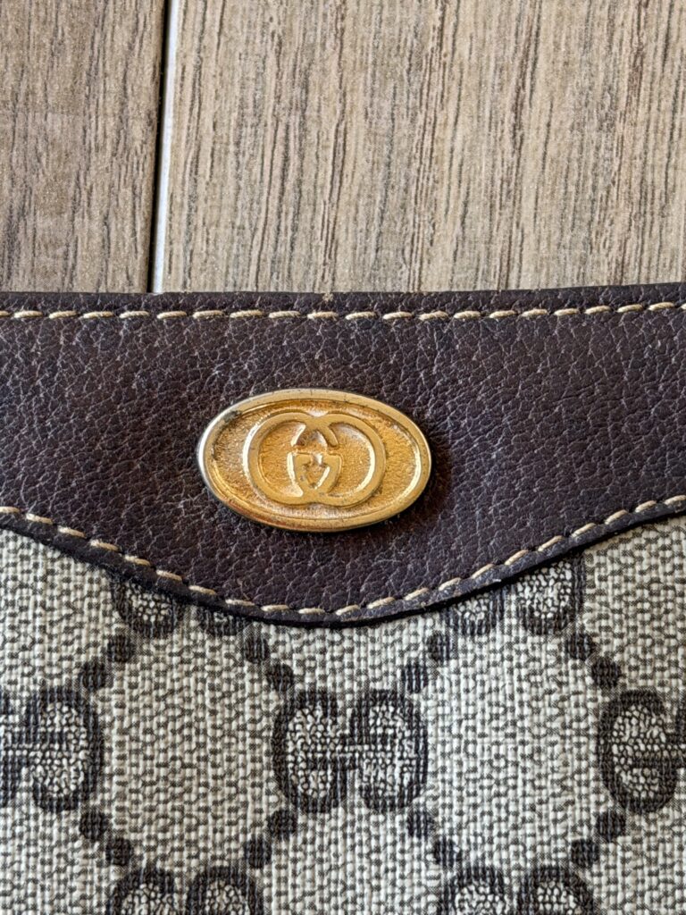 Pochette Accessories small Gucci Beige Canvas e Pelle Marrone GG Logo Beauty