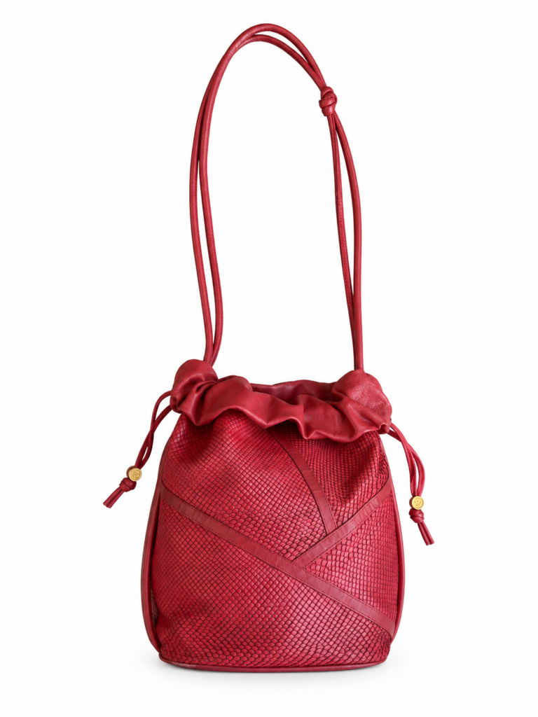 Borsa a secchiello Gucci Rosso borgogna Pelle esotica pitone tote chiusura laccio a mano e spalla tracolla