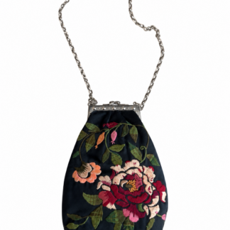 Borsa pouch in seta Valentino Garavani Nero con ricamo floreale wallet on chain bisaccia a spalla tracolla catena