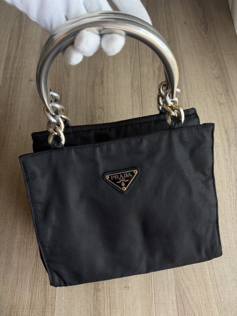 Borsa a mano Prada Nylon Nero logo tote bag